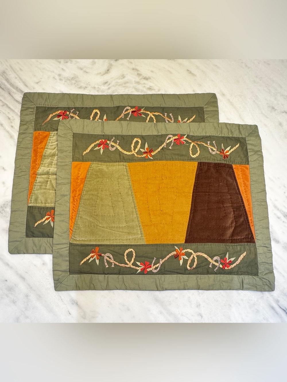 Vintage Set of 2 Standard Pillow Shams Patchwork Western “Black Forest”